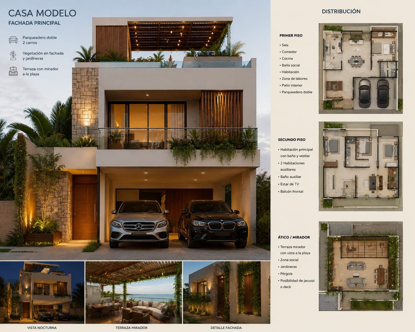 Casa modelo — fachada y distribución