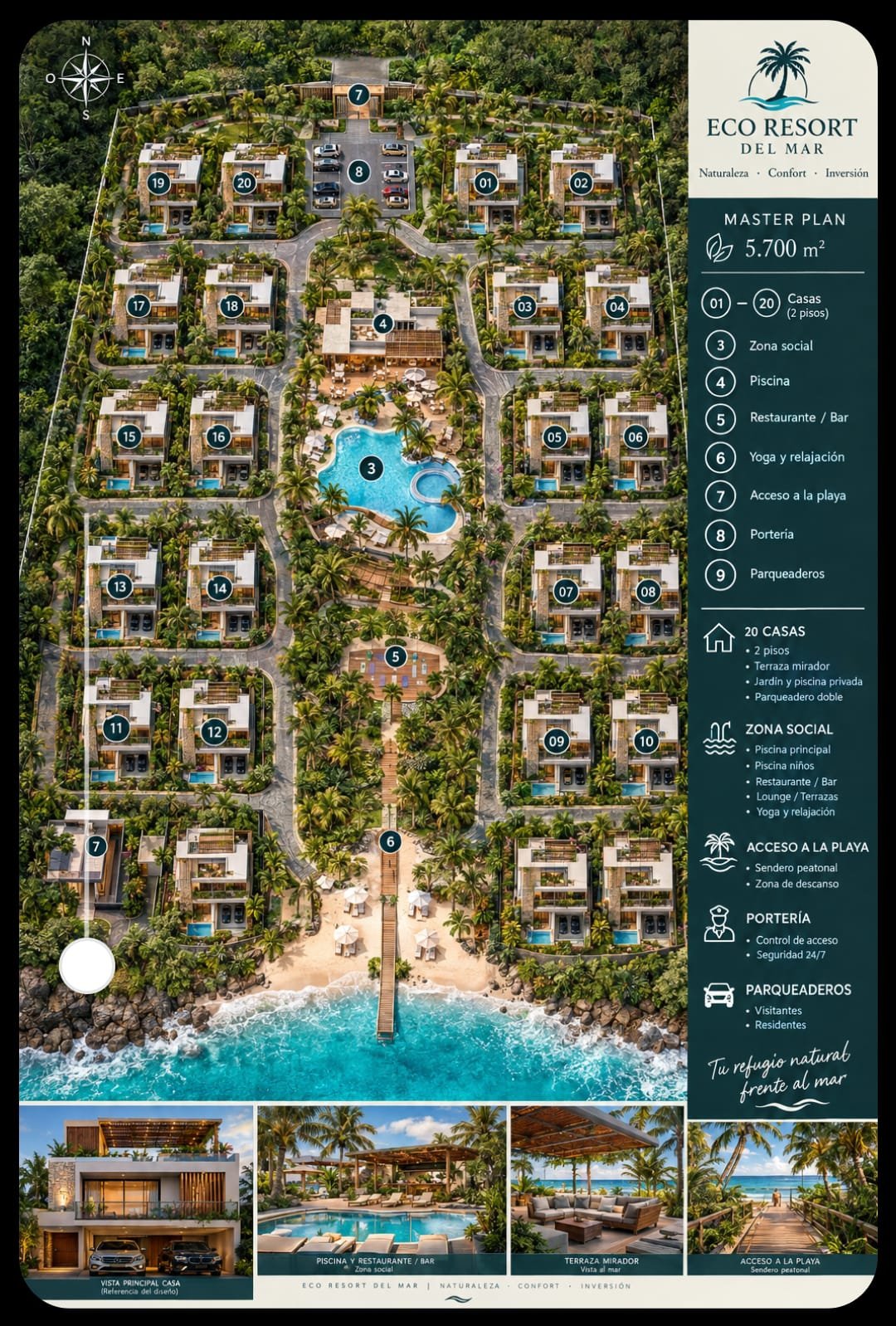 Plan maestro conceptual de Eco Resort del Mar con 20 villas