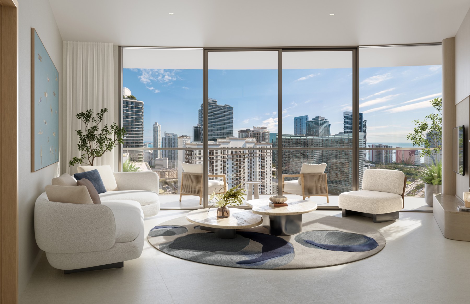 Sala de residencia de One Twenty Brickell — render conceptual oficial